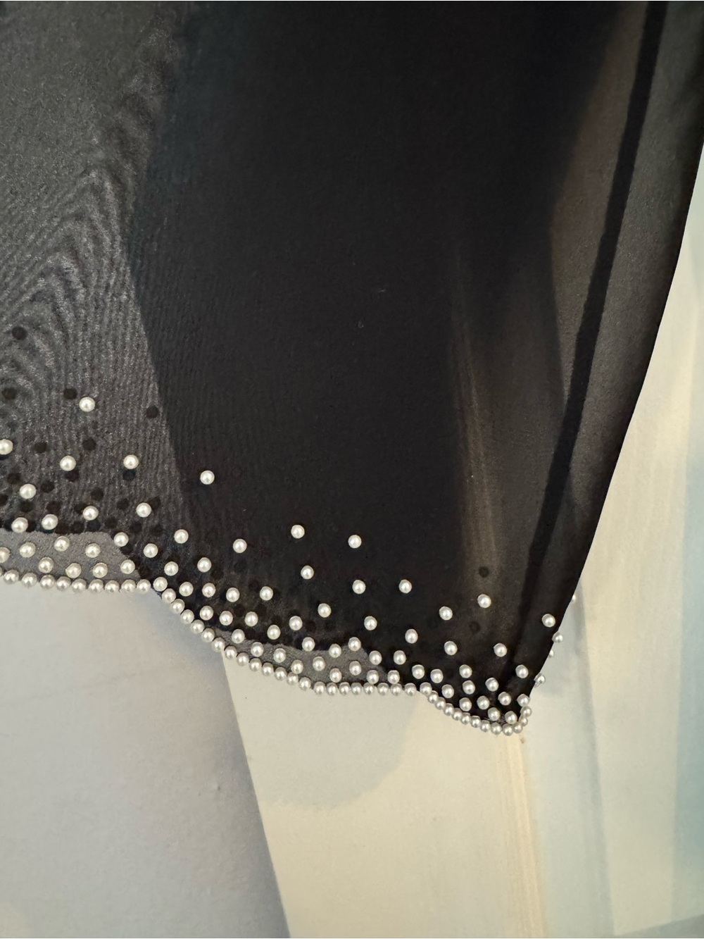 Black V-Neck Dress with Embellished Pearl Sleeve - Picture 3 of 5